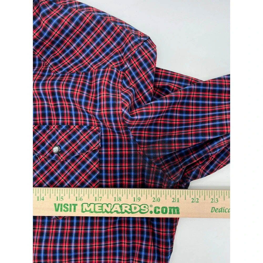 Banana Republic Mens Slim Fit Western Plaid Snap Front Shirt Red Blue‎ L V/1204